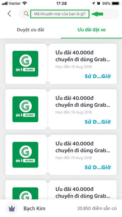 Cách nhập mã giảm giá Grab