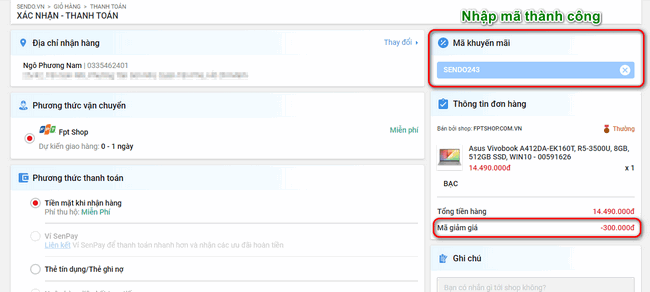 Nhận mã giảm giá trên website Sendo.vn