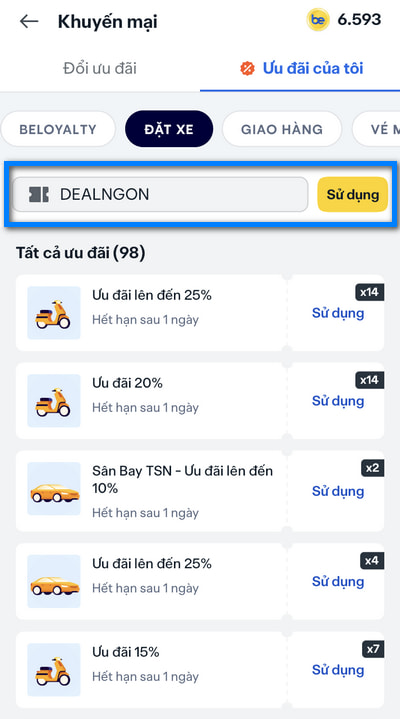 Nhập mã giảm giá Be