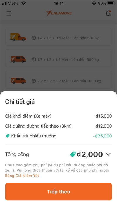 Áp dụng voucher Lalamove thành công