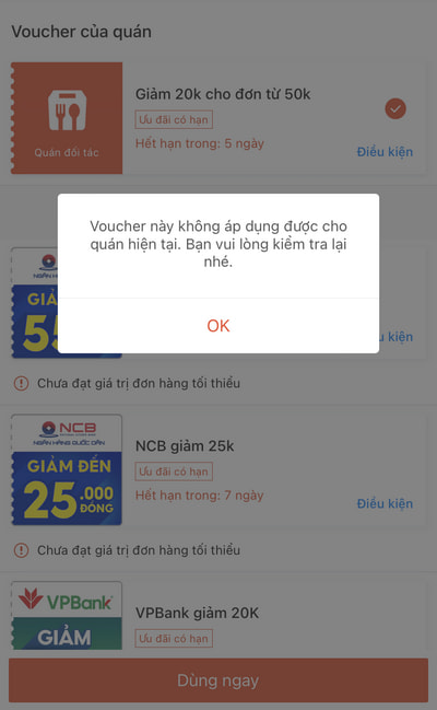 Nhập sai voucher ShopeeFood