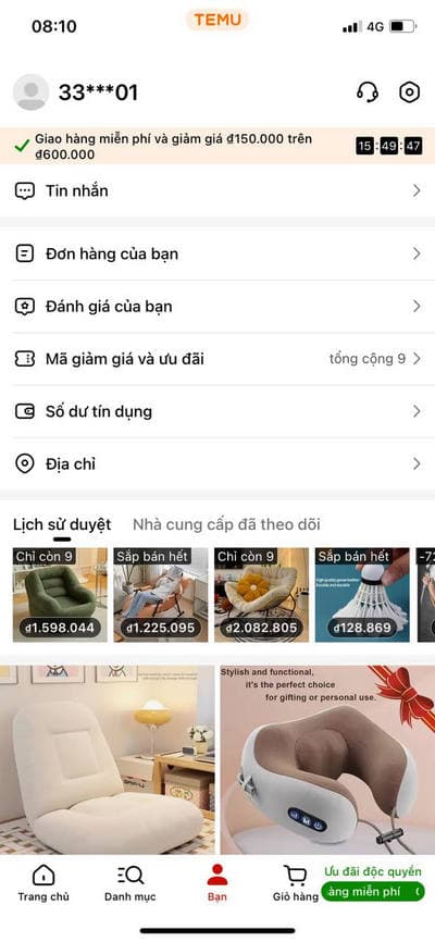 Nhập mã giảm giá Temu