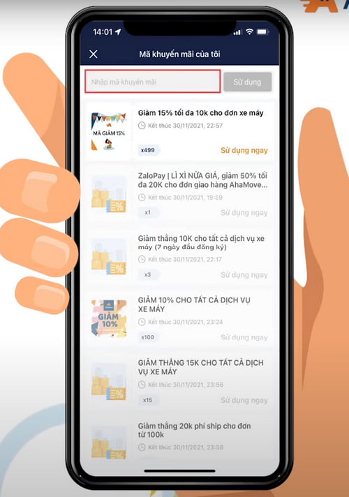 Nhập mã giảm giá Ahamove trên ứng dụng