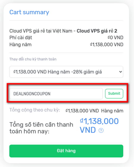 Cách áp mã giảm giá DataOnline