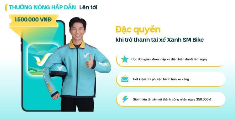 Thưởng tiền đăng ký tài xế Xanh SM