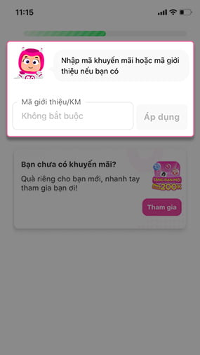 Nhập mã giới thiệu MoMo