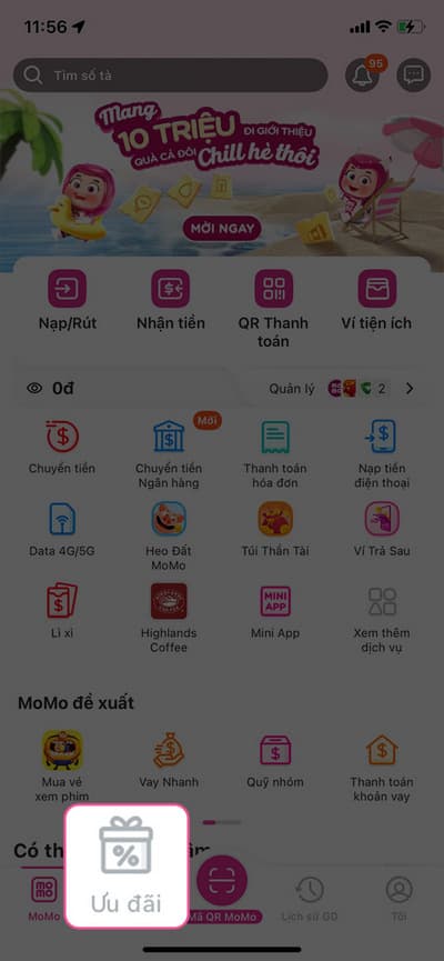 Cách nhập mã khuyến mãi MoMo