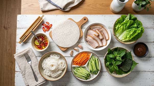 Nguyên liệu làm bánh tráng cuốn thịt heo