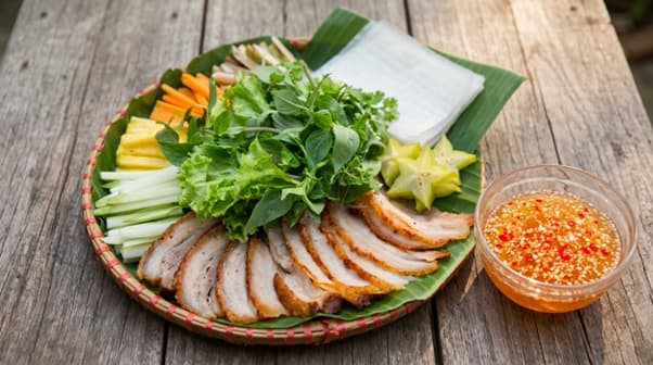 Nước mắm ăn bánh tráng cuốn thịt heo